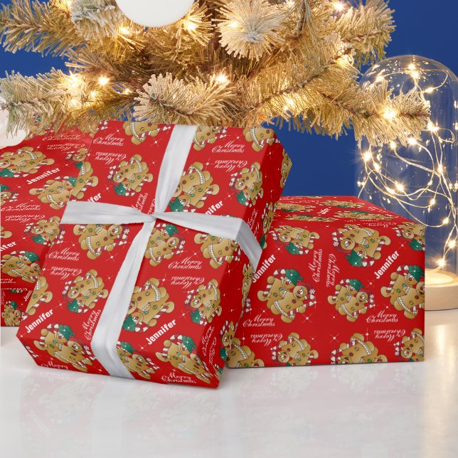 Cute Gingerbread Christmas Couple Wrapping Paper (Holidays)