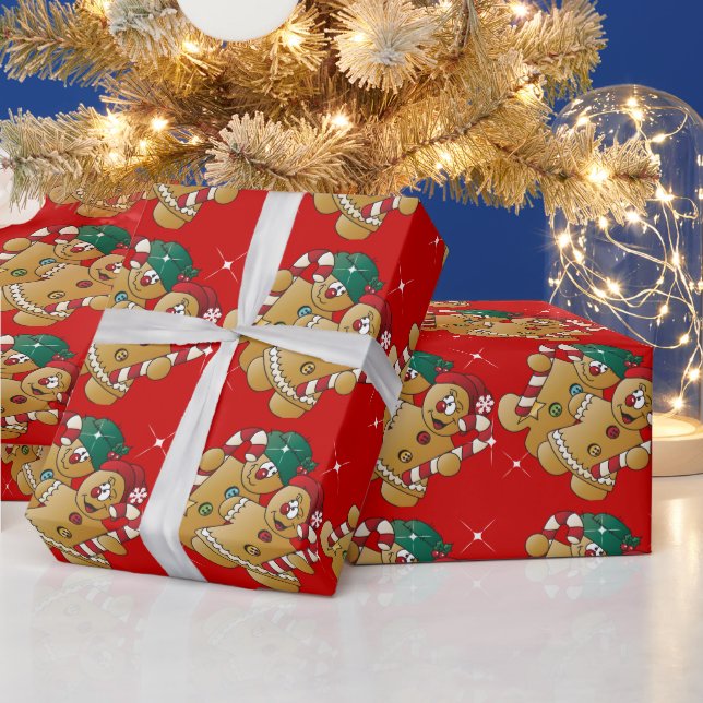 Cute Gingerbread Christmas Couple Wrapping Paper (Holidays)