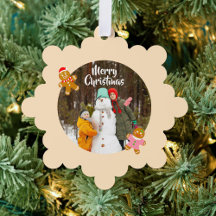 Cute Gingerbread Christmas Photo Ornament Card 