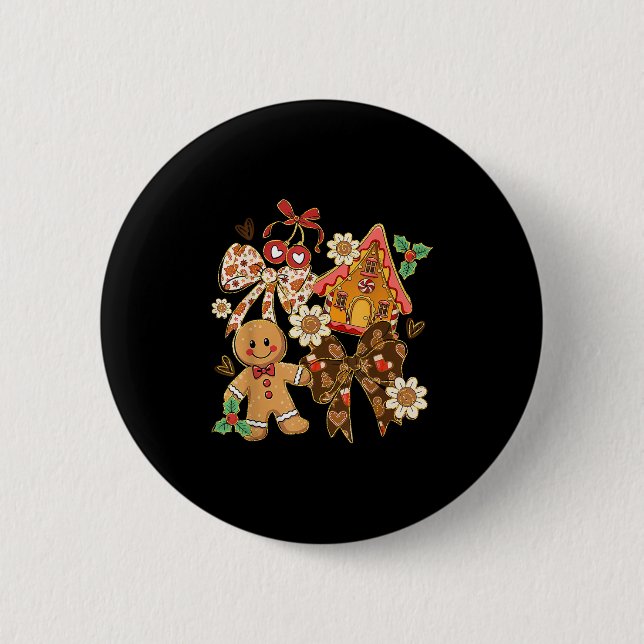Cute Gingerbread Christmas Preppy Coquette Holiday 2 Inch Round Button (Front)