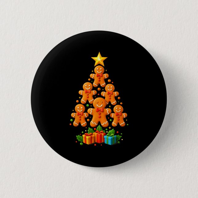 Cute Gingerbread Christmas Tree Holiday Funny Xmas 2 Inch Round Button (Front)
