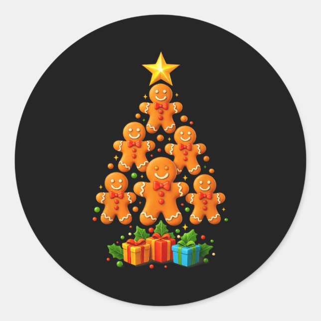 Cute Gingerbread Christmas Tree Holiday Funny Xmas Classic Round Sticker (Front)