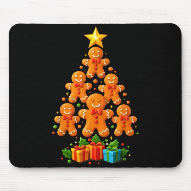 Cute Gingerbread Christmas Tree Holiday Funny Xmas Mouse Pad (Front)