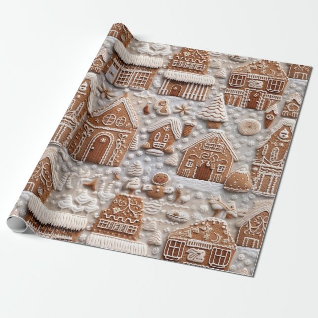 Cute Gingerbread Christmas Wrapping Paper (Unrolled)