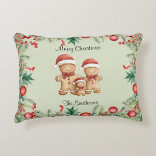 Cute Gingerbread Cookie Family Christmas Accent Pillow