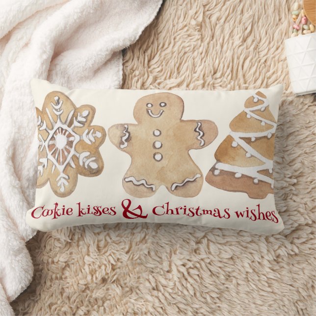 Cute Gingerbread Cookie Kisses Christmas Wishes  Lumbar Pillow (Blanket)