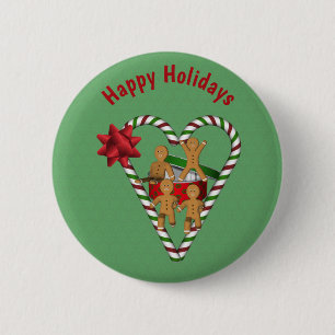Cute Gingerbread Cookie Men Christmas Holiday 2 Inch Round Button