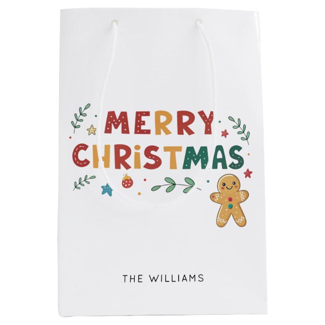 Cute Gingerbread Cookie Personalized Christmas Medium Gift Bag (Front)