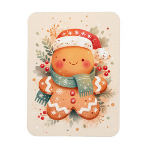 Cute Gingerbread Cookie Wearing Santa Hat Magnet