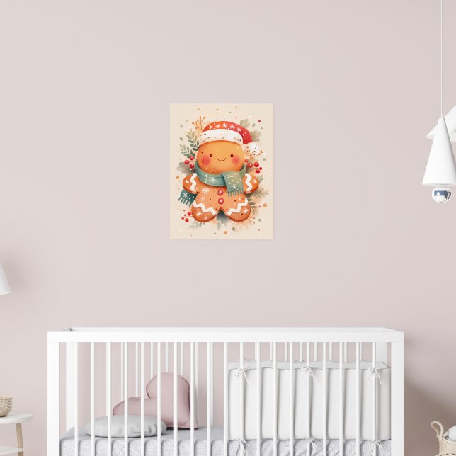 Cute Gingerbread Cookie Wearing Santa Hat Poster (Nursery 2)