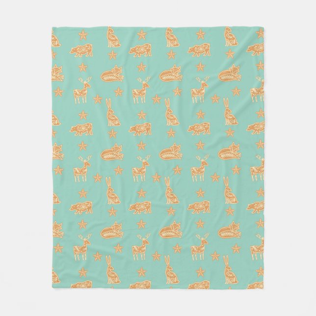 Cute Gingerbread Cookies on Mint Fleece Blanket (Front)