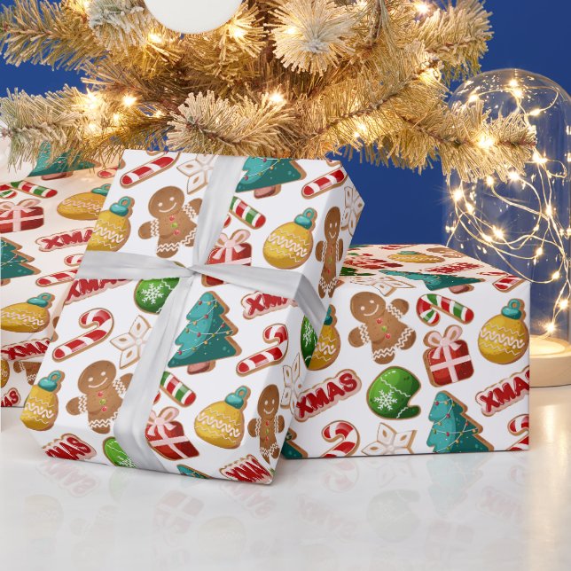Cute Gingerbread Cookies Xmas Pattern Wrapping Paper (Holidays)