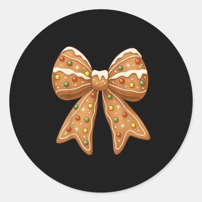 Cute Gingerbread Coquette Bow Christmas Xmas Pajam Classic Round Sticker (Front)