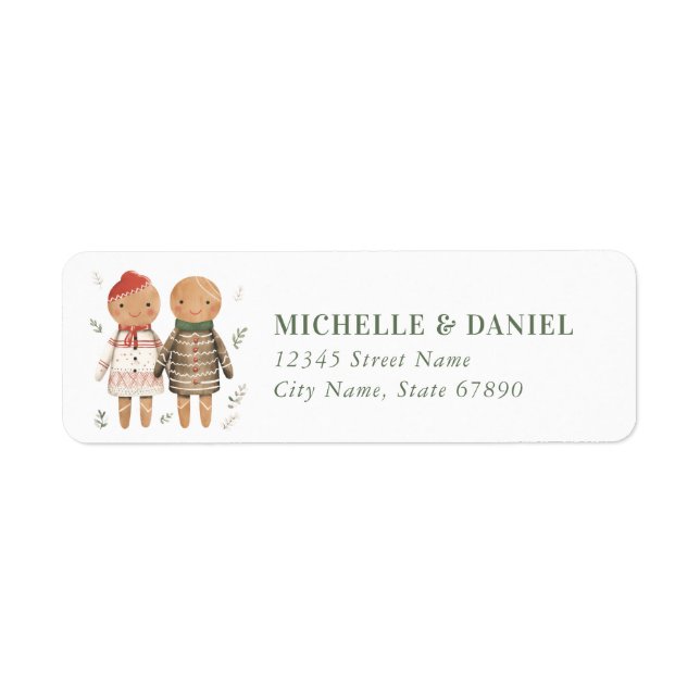 Cute Gingerbread Couple Adresse de retour Étiquett (Devant)