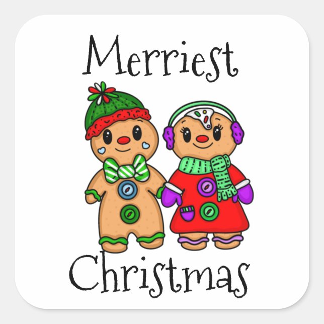 Cute Gingerbread Couple Holding Hands Christmas Square Sticker (Front)