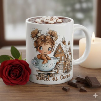 Cute Gingerbread Girl in Teacup Christmas  Two-Tone Coffee Mug
