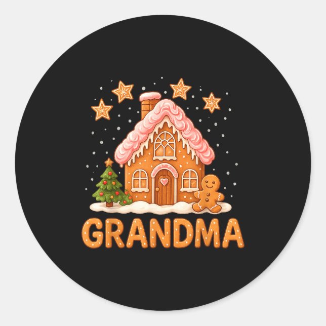 Cute Gingerbread Grandma Merry Christmas Funny  Classic Round Sticker (Front)
