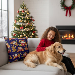 Cute Gingerbread & Hot Cocoa Holiday Throw Pillow