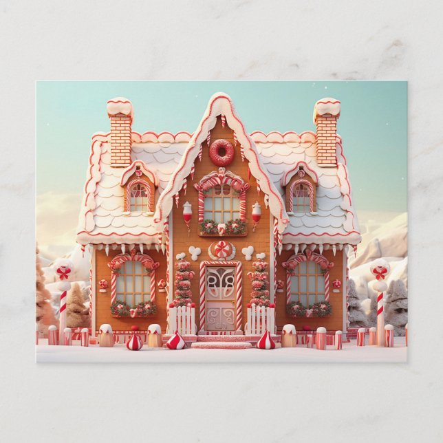 Cute Gingerbread House Christmas Greeting Card (Front)