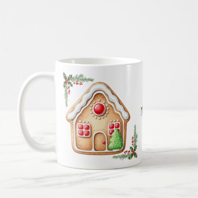 Cute Gingerbread House Custom Gift Christmas Mug (Left)