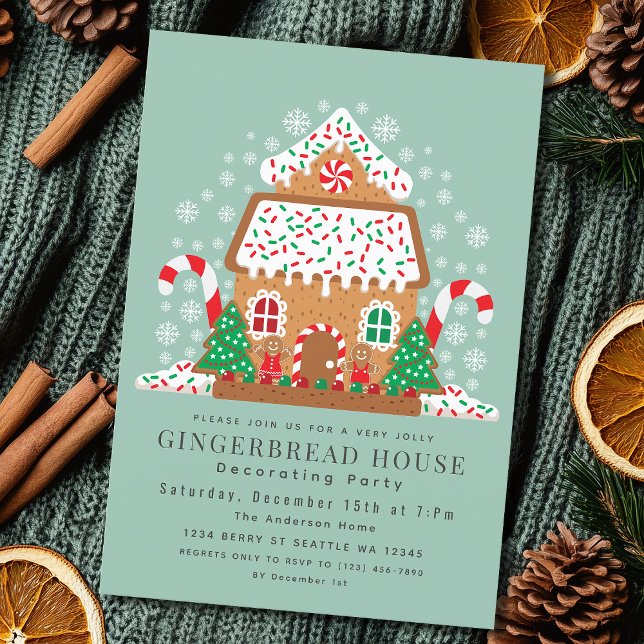 Cute Gingerbread House Decorating Holiday Party  Invitation (Creator Uploaded)