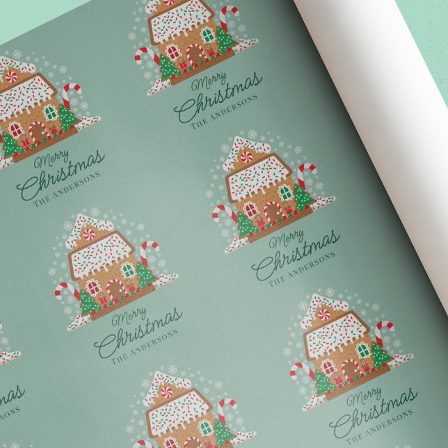 Cute Gingerbread House Family Name Wrapping Paper (Creator Uploaded)