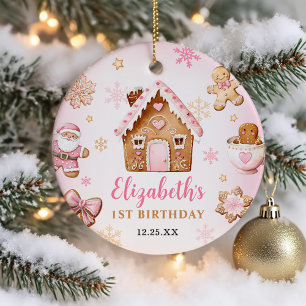 Cute Gingerbread House Girl Birthday Party Ceramic Ornament