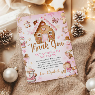 Cute Gingerbread House Girl Birthday Party Thank You Card