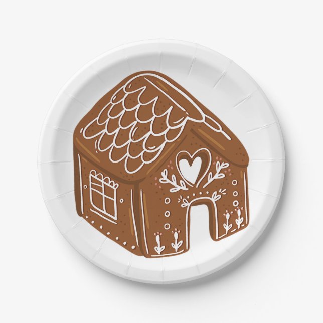 Cute Gingerbread House Holiday Cookie Paper Plate (Front)