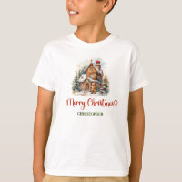 Cute gingerbread house in winter pine forest 