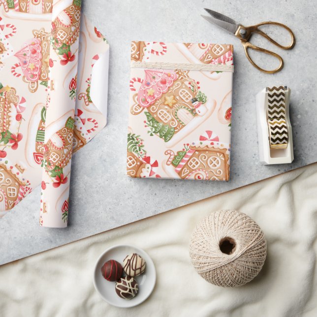 Cute Gingerbread House Pattern Holiday Wrapping Paper (Crafts)