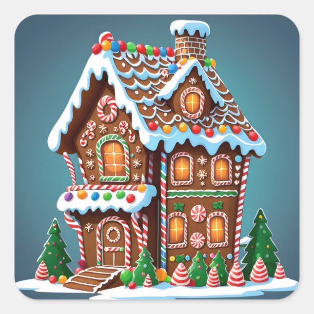 Cute Gingerbread House Square Sticker (Front)