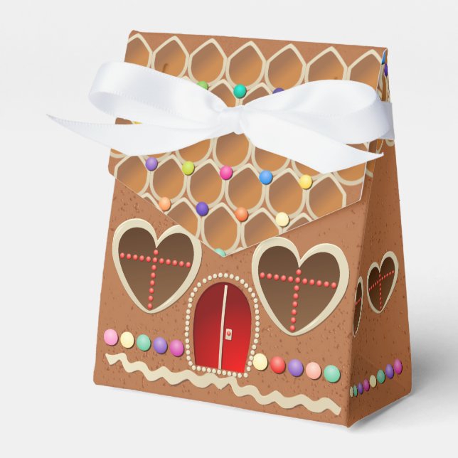Cute Gingerbread House With Heart Shaped Windows Favor Box (Front Side)