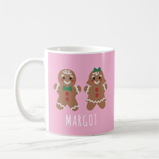 Cute gingerbread kids with bows coffee mug (Left)