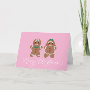 Cute gingerbread kids with bows holiday card