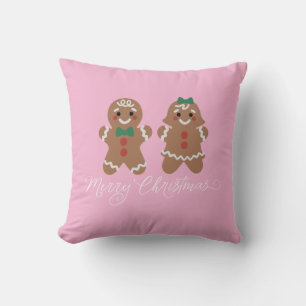Cute gingerbread kids with bows throw pillow