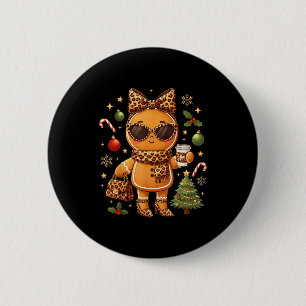 Cute Gingerbread Leopard Christmas Xmas Girl Women 2 Inch Round Button