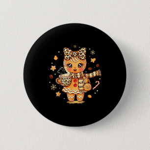 Cute Gingerbread Leopard Christmas Xmas Girl Women 2 Inch Round Button