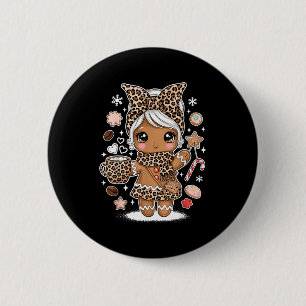 Cute Gingerbread Leopard Christmas Xmas Girl Women 2 Inch Round Button