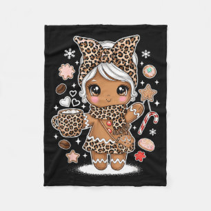 Cute Gingerbread Leopard Christmas Xmas Girl Women Fleece Blanket