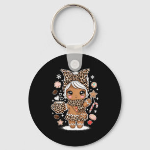 Cute Gingerbread Leopard Christmas Xmas Girl Women Keychain