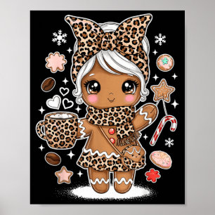 Cute Gingerbread Leopard Christmas Xmas Girl Women Poster