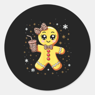 Cute Gingerbread Leopard Coquette Christmas  Classic Round Sticker