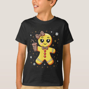 Cute Gingerbread Leopard Coquette Christmas T-Shirt