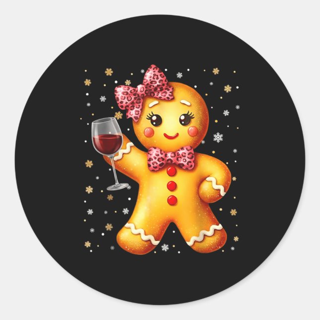 Cute Gingerbread Leopard Coquette Christmas Wine X Classic Round Sticker (Front)