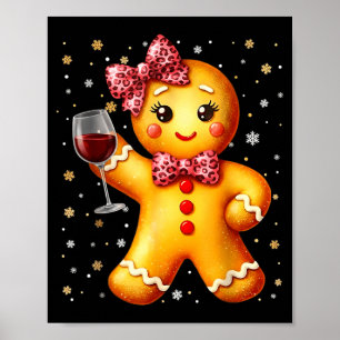 Cute Gingerbread Leopard Coquette Christmas Wine X Poster