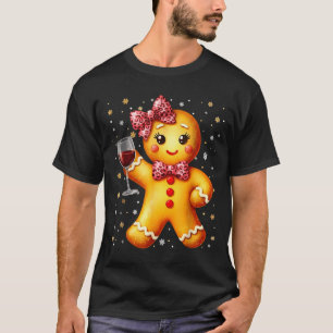 Cute Gingerbread Leopard Coquette Christmas Wine X T-Shirt