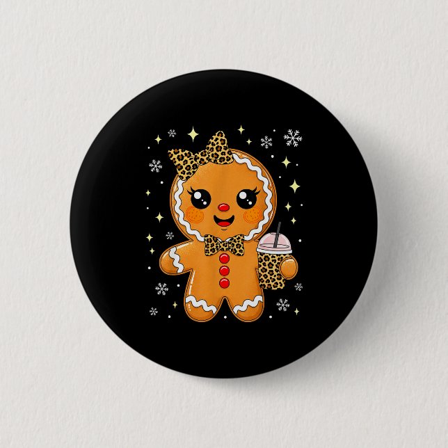Cute Gingerbread Leopard Coquette Christmas Xmas G 2 Inch Round Button (Front)