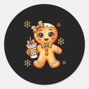 Cute Gingerbread Leopard Coquette Christmas Xmas G Classic Round Sticker