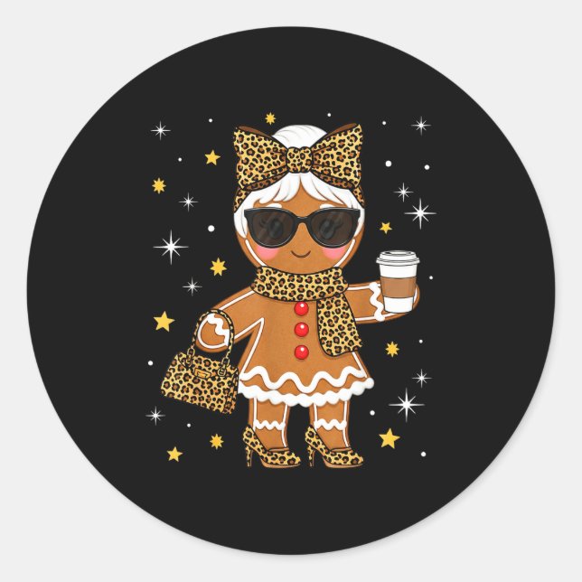 Cute Gingerbread Leopard Coquette Christmas Xmas G Classic Round Sticker (Front)